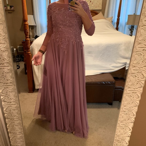 A-line Scoop Neckline Chiffon Lace Dress Lavender main image 1